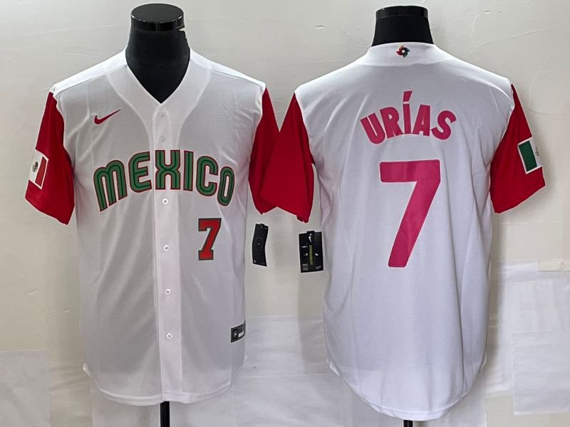 Men 2023 World Cub Mexico #7 Urias White pink Nike MLB Jersey20